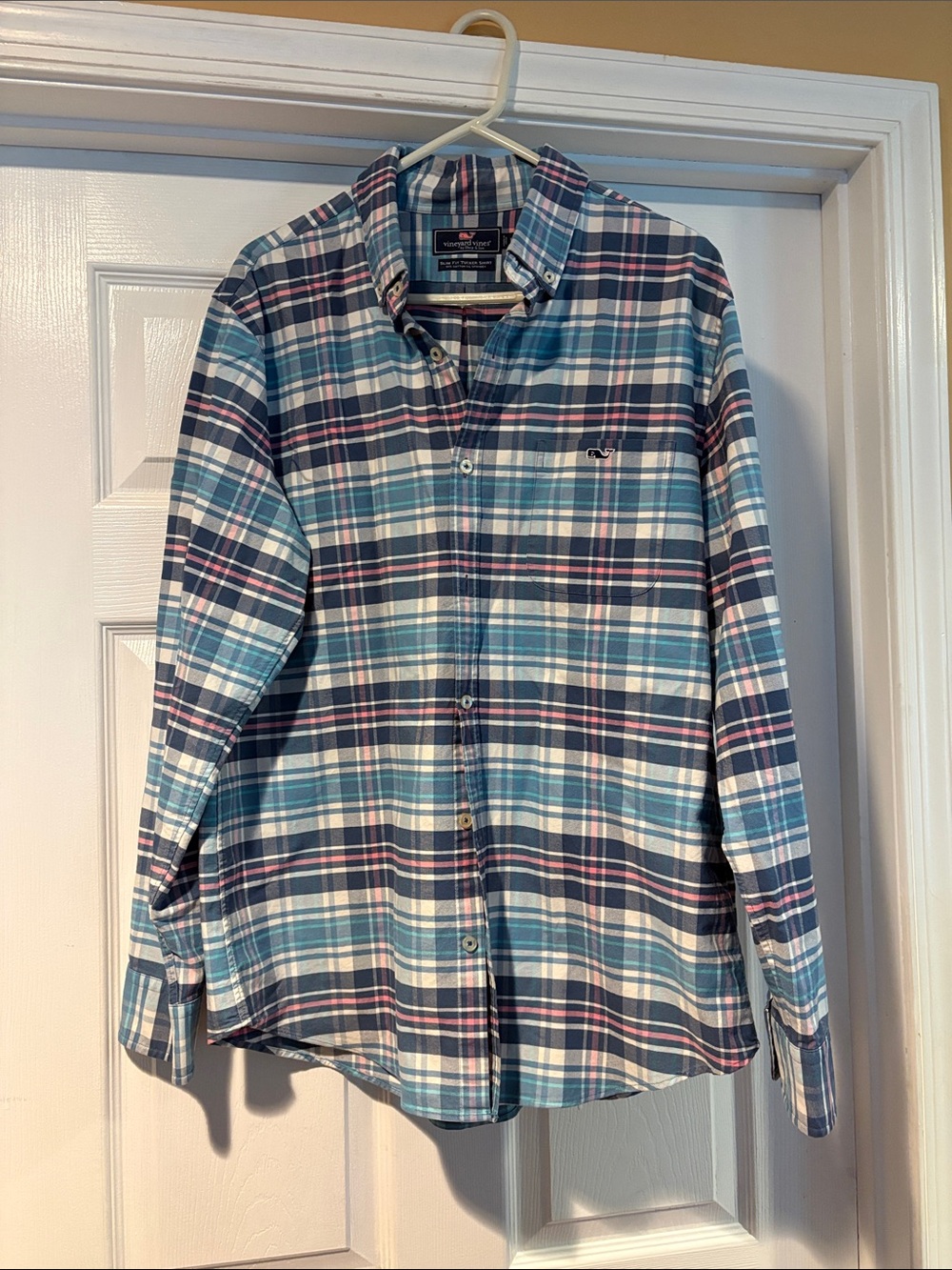 Vineyard Vines Teal, Navy & White Plaid Button-Down Shirt